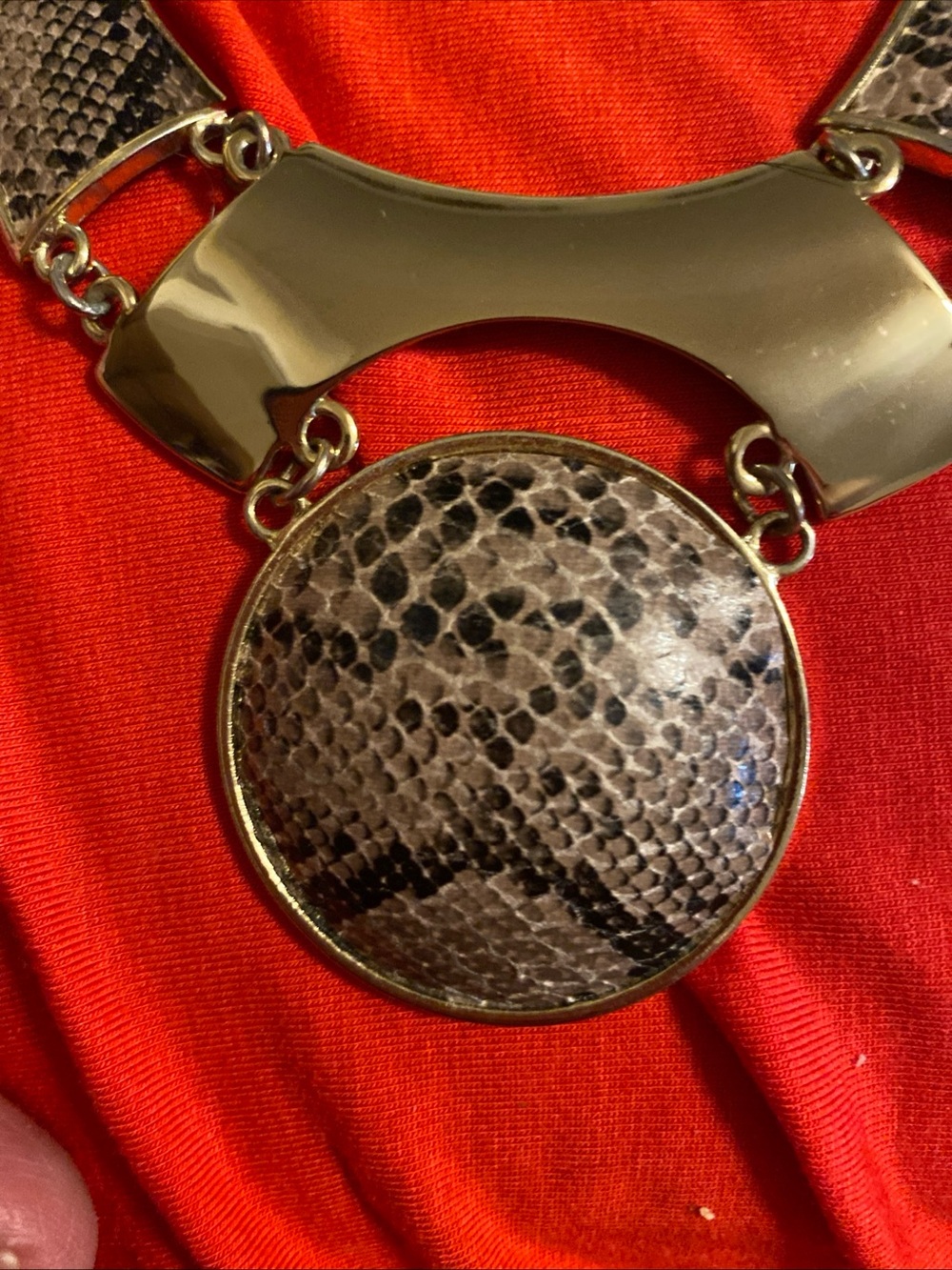 mark. Gold Tone Statement Necklace with Brown Snake-Print Pendant